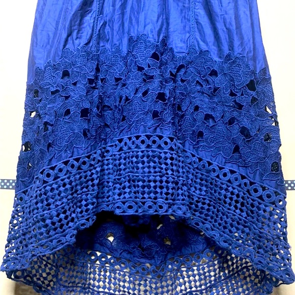 TRYB Tula Shift Dress Blue V Neck Spaghetti Stray Racerback Midi High-Low Hem - Picture 2 of 10